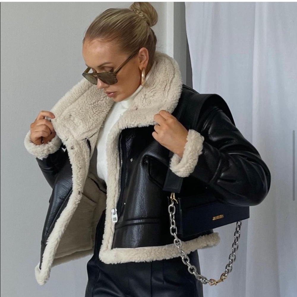 🔥LAST 1 LEFT!!🔥 ZARA NWT Bloggers Favorite Faux Leather Fleece Collar Jacket - Picture 4 of 16